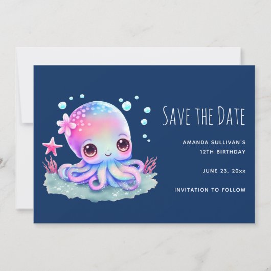 Niedliche Tintenfischkreatur Save The Date (Vorderseite)