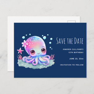 Niedliche Tintenfischkreatur Save the Date Einladungspostkarte
