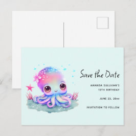 Niedliche Tintenfischkreatur Save the Date Einladungspostkarte