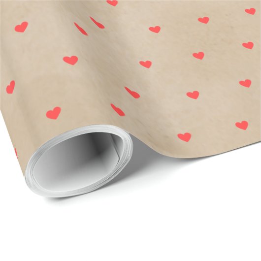 Niedliche Tiny Hearts auf Beige Kraft Geschenkpapier (Rolleneckpunkt)
