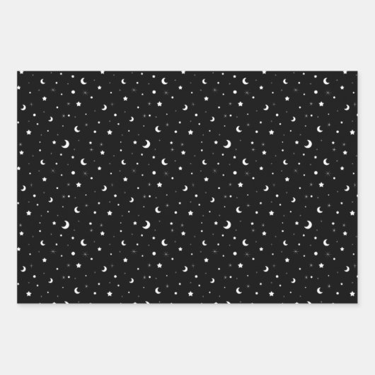 Niedliche Tiny Moons und Stars Geschenkpapier Set (Vorderseite)