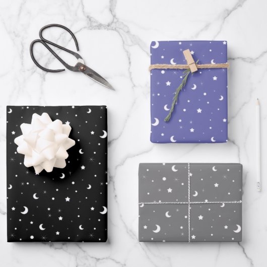 Niedliche Tiny Moons und Stars Geschenkpapier Set (Vorderseite)