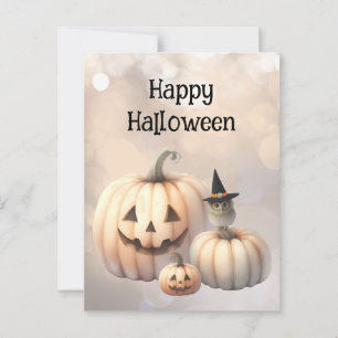 Niedliche Tiny Owl und Halloween Pumpkins Postkarte