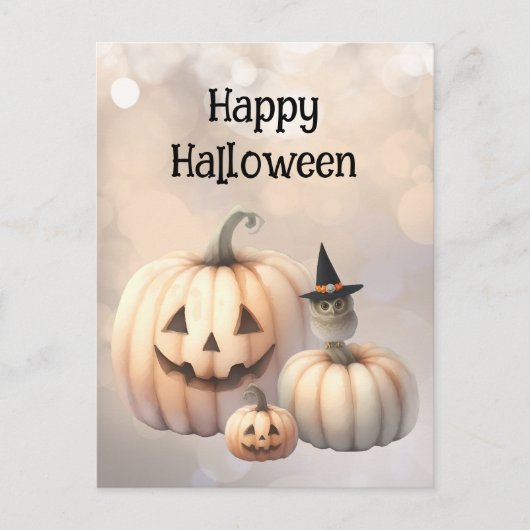 Niedliche Tiny Owl und Halloween Pumpkins Postkarte (Vorderseite)