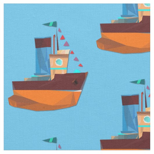 Niedliche Tiny Tugboat Thunder Cove Stoff (Nahaufnahme)