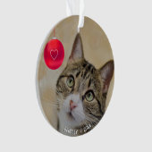 Niedliche Tischkatze mit Weihnachtsball-Foto Ornament (Vorderseite)