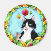 Niedliche Tischtenkatze, Maus, Weihnachtsschnee Magnet (Vorne)