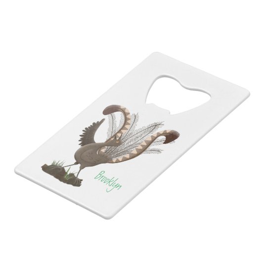 Niedliche tolle lyrebird Cartoon Illustration Geldbeutel Flaschenöffner (Rückseite Schrägansicht)