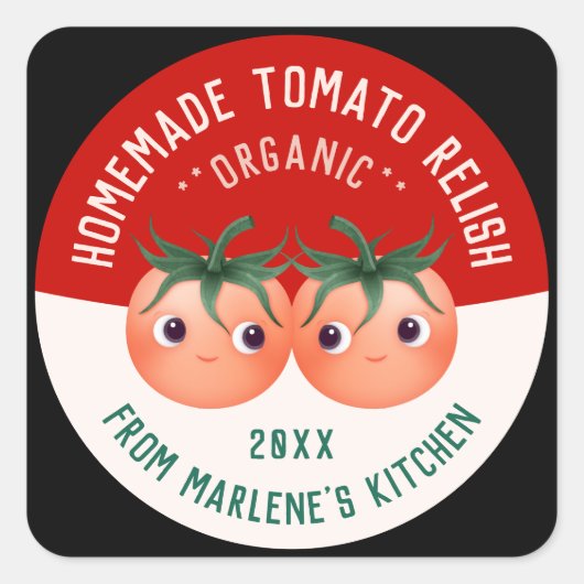 Niedliche Tomate: hausgemachte Konservierung Quadratischer Aufkleber (Vorderseite)
