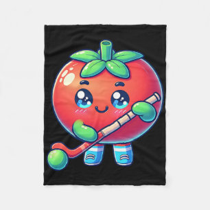 Niedliche Tomate spielt Feldhockey Cartoon  Fleecedecke