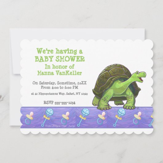 Niedliche Tortoise Baby Dusche Einladung (Vorderseite)