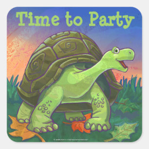 Niedliche Tortoise Time to Party Quadratischer Aufkleber
