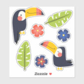 Niedliche Toucans Tropische Blume Aufkleber (Blatt)
