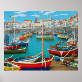 Niedliche Touristenstadt Moderne Hafenfantasie Poster