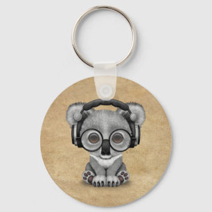 Niedliche tragende Kopfhörer Baby-Koala-Bärn-DJ Schlüsselanhänger