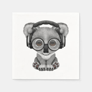 Niedliche tragende Kopfhörer Baby-Koala-Bärn-DJ Serviette