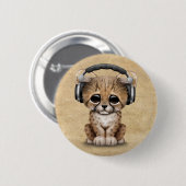 Niedliche tragende Kopfhörer Cheetah-CUBs DJ Button (Vorne & Hinten)