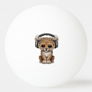Niedliche tragende Kopfhörer Leopard-CUBs DJ Tischtennisball