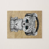 Niedliche tragende Kopfhörer Schneeleopard CUBs DJ Puzzle (Horizontal)