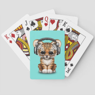 Niedliche tragende Kopfhörer Tiger-CUBs Spielkarten