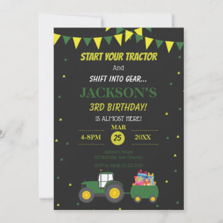 Niedliche Traktorfarm 3. Geburtstag Confetti Einla Einladung