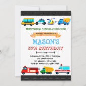 Niedliche Transport-Party Einladung (Vorderseite)