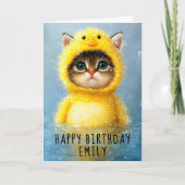 Niedliche traurige Katze in gelber Ente Kostüm DL4 Karte (Vorderseite)