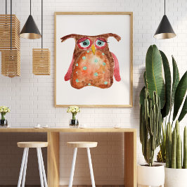 Niedliche traurige, lustige Uhu, rot-braune Punkte Poster