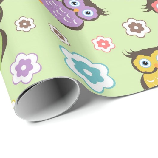 Niedliche trendige Eulen und Blume Geschenkpapier (Rolleneckpunkt)