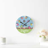 Niedliche trendige Eulen und Blume Runde Wanduhr (Zuhause)