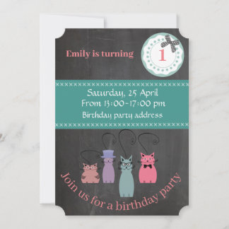 Niedliche trendige Girl Calkboard lustige Katzen G Einladung