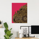 Niedliche trendige Imitate Gold Glitzer Blume Henn Poster (Heimbüro)