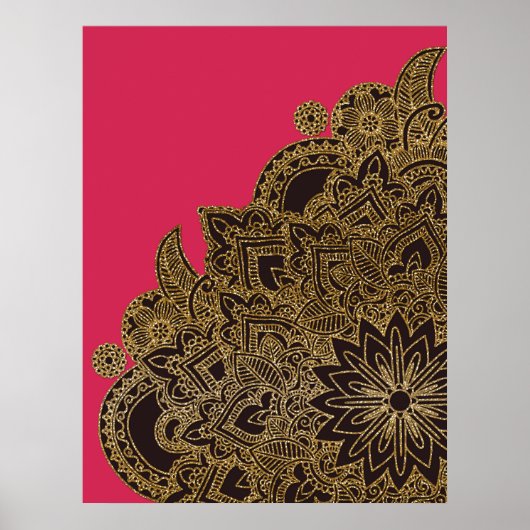 Niedliche trendige Imitate Gold Glitzer Blume Henn Poster (Vorne)