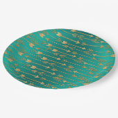 Niedliche trendige Imitate Gold Glitzer Stammespfe Pappteller (Schrägansicht)