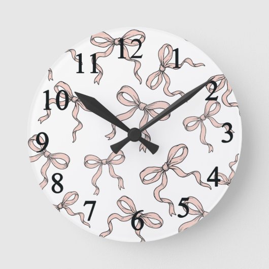 Niedliche, trendige rosafarbene Bogen in schwarz Runde Wanduhr (Vorderseite)