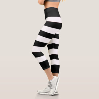 Niedliche, trendige Schwarz-Weiß Streifen Capri Leggings
