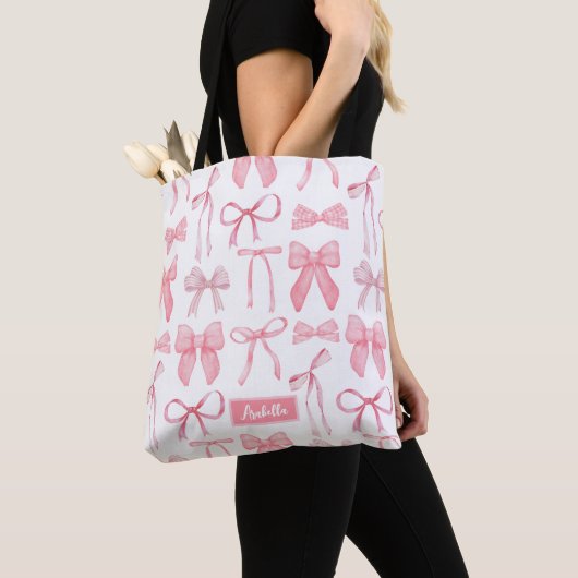 Niedliche Trendrosa Bow Ästhetische Print Coquette Tasche (Von Nahem)