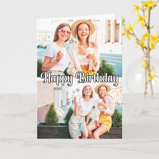 Niedliche trendy Custom 2-Foto Template Geburtstag Karte (Gelbe Blume)