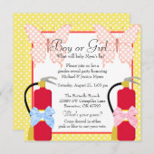 Niedliche Trendy Fire Fighter & Butterfly Gender-S Einladung (Vorne/Hinten)