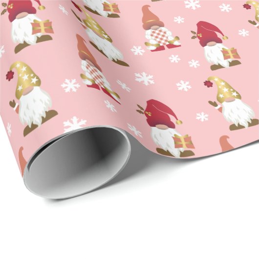 Niedliche Trendy Gnomes Winter Pink Rote Rose Gold Geschenkpapier (Rolleneckpunkt)