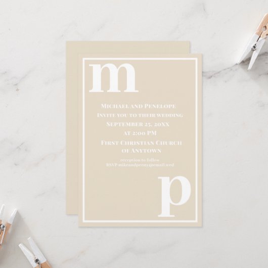 Niedliche trendy Monogram Champagne Beige Wedding Einladung (Vorderseite/Rückseite Beispiel)