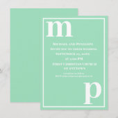 Niedliche trendy Monogram Sea Foam Green Wedding Einladung (Vorne/Hinten)