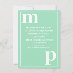 Niedliche trendy Monogram Sea Foam Green Wedding Einladung