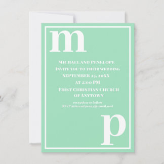 Niedliche trendy Monogram Sea Foam Green Wedding Einladung
