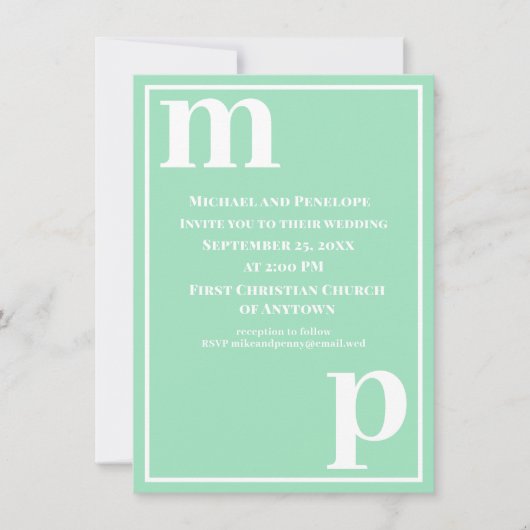Niedliche trendy Monogram Sea Foam Green Wedding Einladung (Vorderseite)