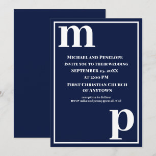 Niedliche trendy stylish Monogram Navy Blue Weddin Einladung