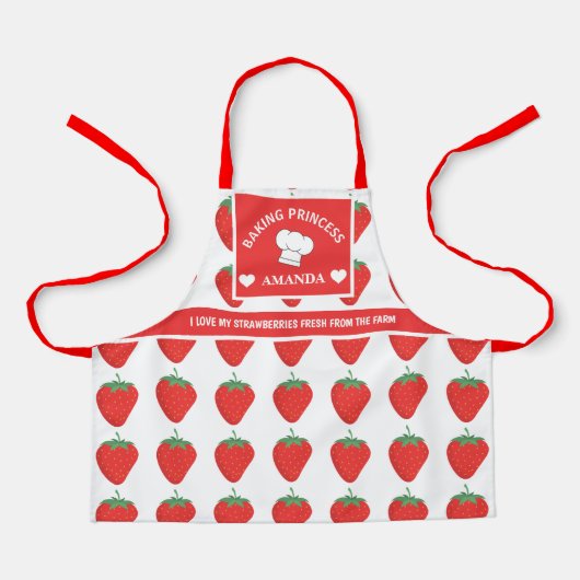 Niedliche Trendy White & Red Strawberry Custom Kid Schürze (Vorderseite)