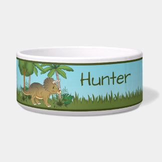 Niedliche Triceratops Dinosaur Tropenwald und Name Napf