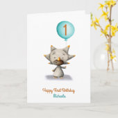 Niedliche Tricerops mit Balloon First Birthday Car Karte (Gelbe Blume)