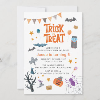 Niedliche Trick- oder Treatursfeier 5. Geburtstags Einladung